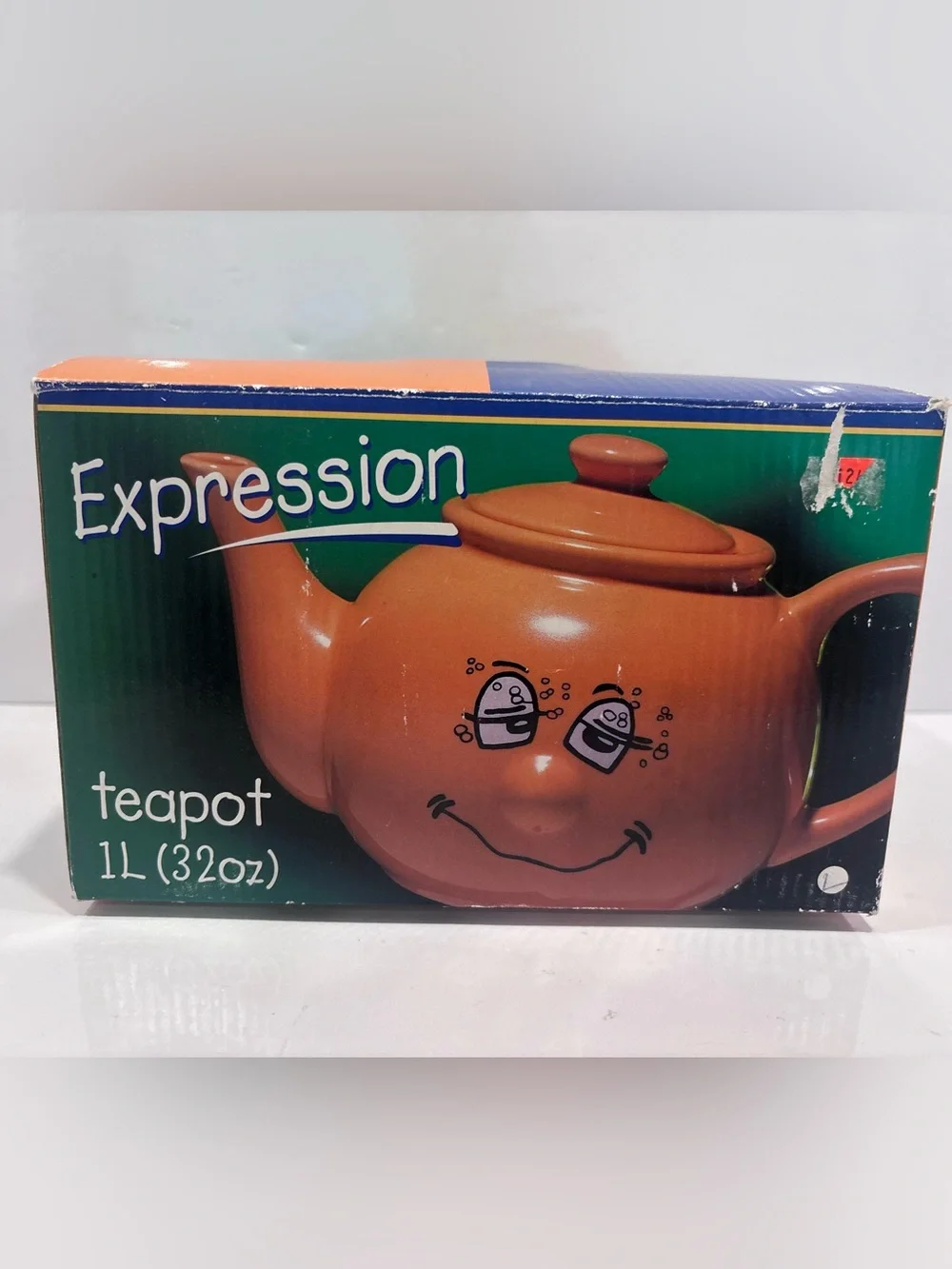 Vintage expression Orange Ceramic Teapot with Face Design w original box